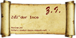 Zádor Ince névjegykártya